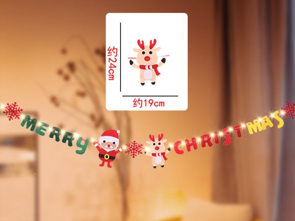 聖誕佈置旗附電池燈(USB)-暖光(聖誕老人與鹿)