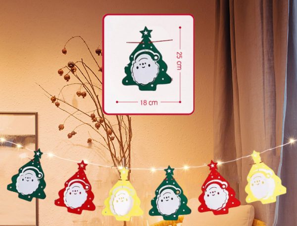 聖誕佈置旗附電池燈(USB)-暖光(聖誕樹老人)