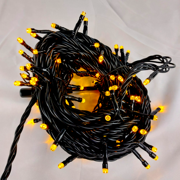 LED 100燈樹燈燈串-黃光-黑線-110V-附控制器(閃爍)
