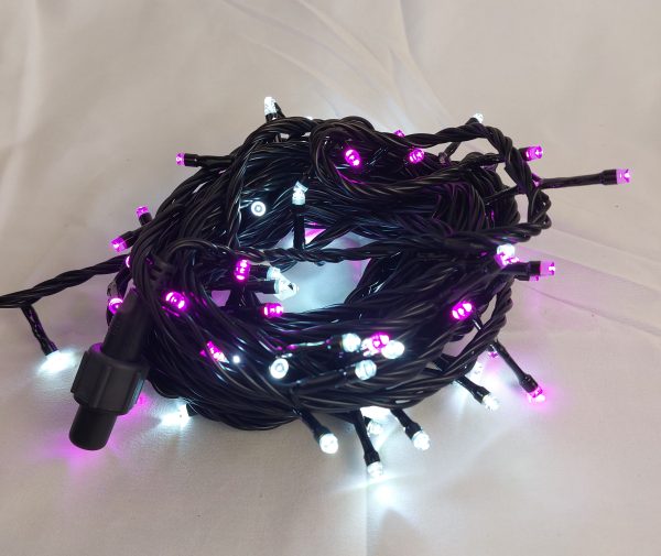LED 100燈樹燈燈串-紫白-黑線-110V-附控制器(閃爍)