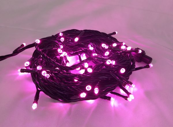 LED 100燈樹燈燈串-粉紅-黑線-110V-附控制器(閃爍)
