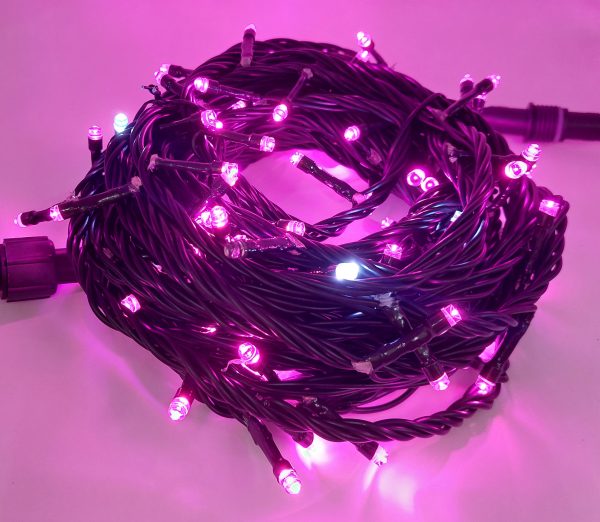 LED 100燈樹燈燈串-馬卡龍粉+白單閃-黑線-110V(常亮)