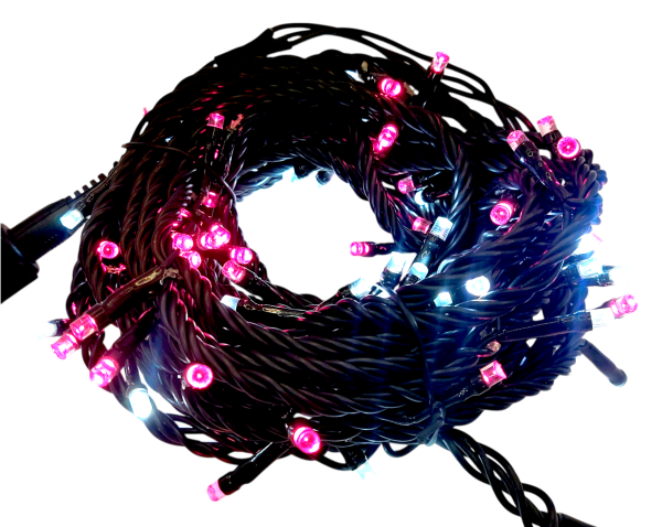 LED 100燈樹燈燈串-粉白光-黑線-110V附控制器(閃爍)