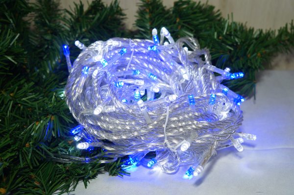LED 100燈樹燈燈串-藍白-透明線-220V(常亮)